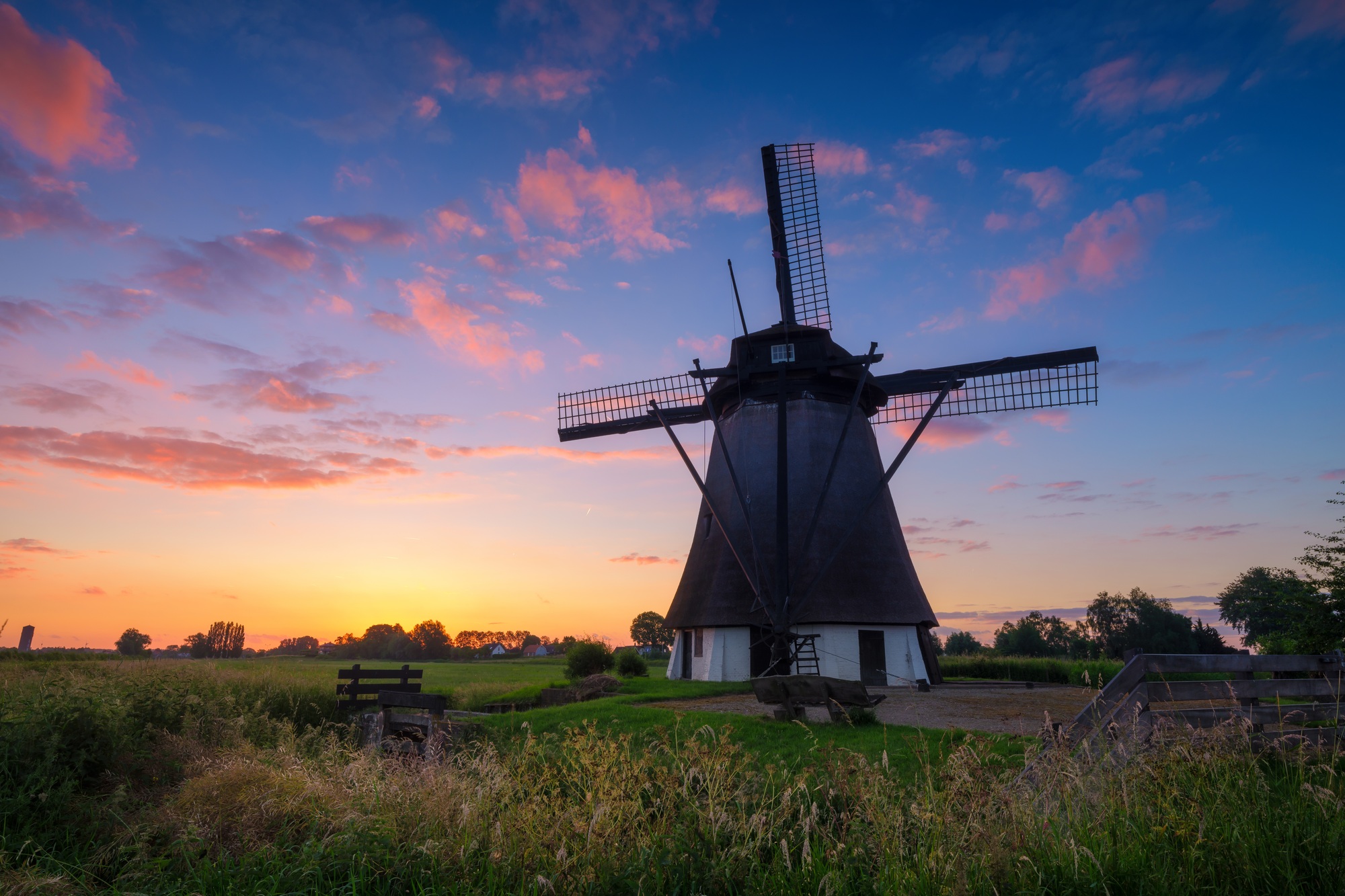 Windmills in the Netherlands. Historic buildings. Agriculture.